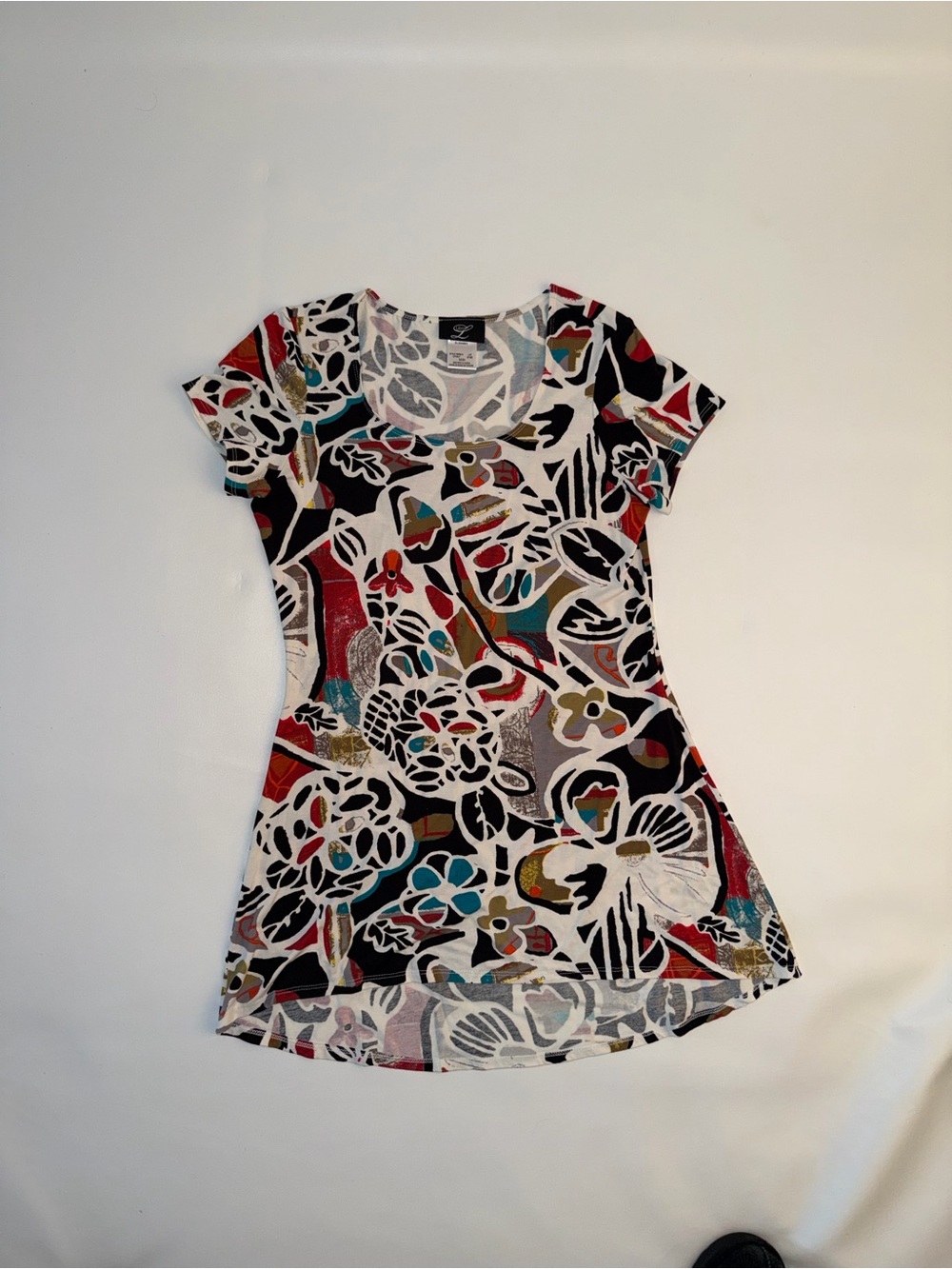 Colorful Floral Print Scoop Neck Tee - Multicolor